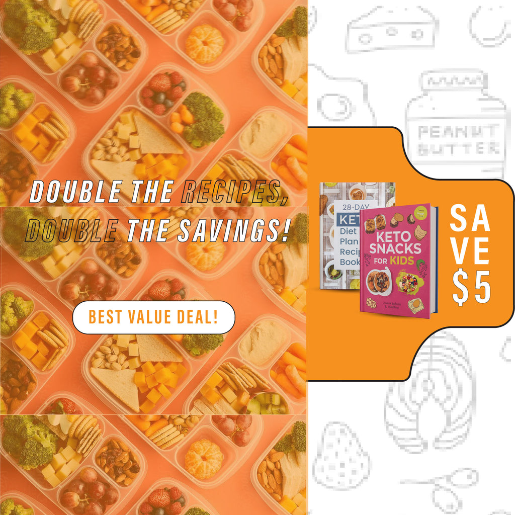 Preview of the Complete Keto Bundle book showing meal plan pages and snack recipes for kids